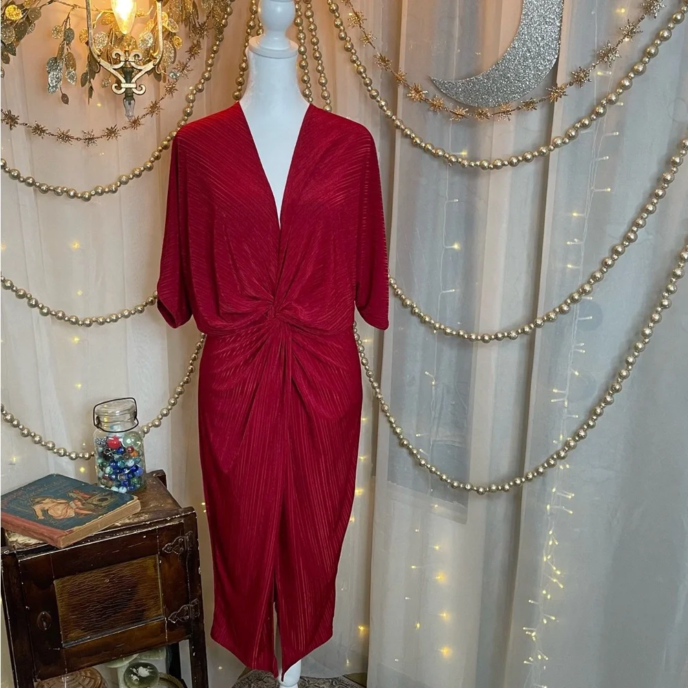 Vibrant Red Rib Textured Dress - Picture 1 of 6